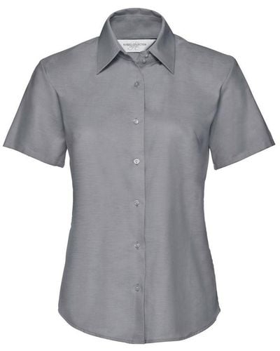 Russell Collection Ladies/ Short Sleeve Easy Care Oxford Shirt () - Grey