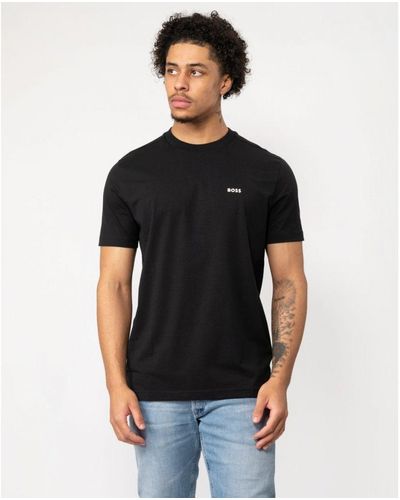 BOSS Boss Tee Stretch Cotton T-Shirt With Contrast Logo - Black