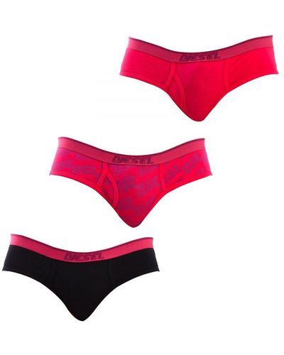 DIESEL Pack-3 Knickers Briefs Cotton Stretch A04030-0Hjaq - Red