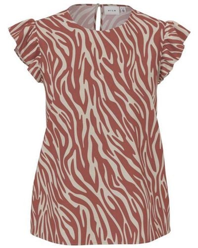 Vila Geweven Top Violivia Met Zebraprint En Ruches Roodbruin/ Ecru - Roze