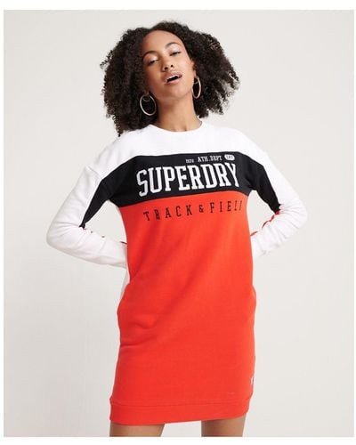 Superdry Panel Long Sleeved Sweat Dress - Red