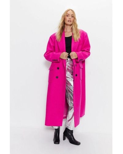 Warehouse Premium Wool Look Tailored Coat - Pink