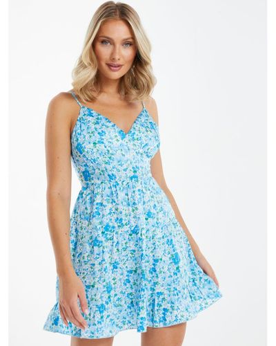 Quiz Floral Tie Back Mini Dress - Blue