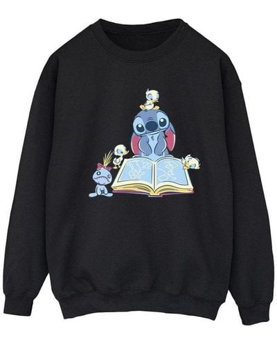 Disney Ladies Lilo & Stitch Reading A Book Sweatshirt () - Black