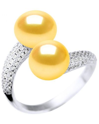 Diadema Ring You And Me 2 Water Kralen 9-10mm Sweet Yellow Golden Jewelry 925 - Metallic