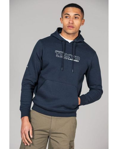 Tokyo Laundry Navy Cotton Blend Hoody With Branding Print - Blue