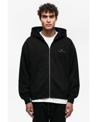 Good For Nothing Oversized Cotton Blend Zip Up Hoodie - Black