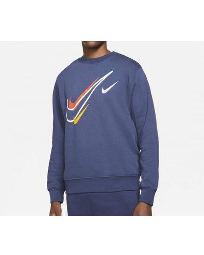 Nike Sportswear Multi Swoosh Sweatshirt In Navy Cotton - Blue