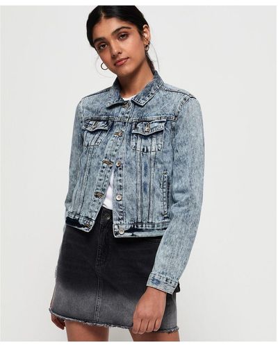 Superdry Denim Girlfriend Jacket Cotton - Blue