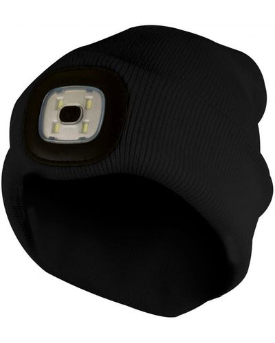 Sock Snob Adults / Winter Knit Beanie Hat With Led Glowing Light Torch - Black