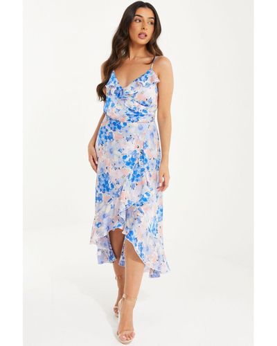 Quiz Petite Floral Chiffon Wrap Midi Dress - Blue