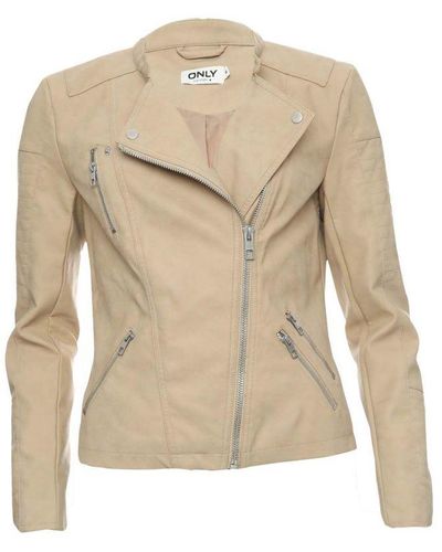 ONLY Womenss Ava Faux Leather Jacket - Natural