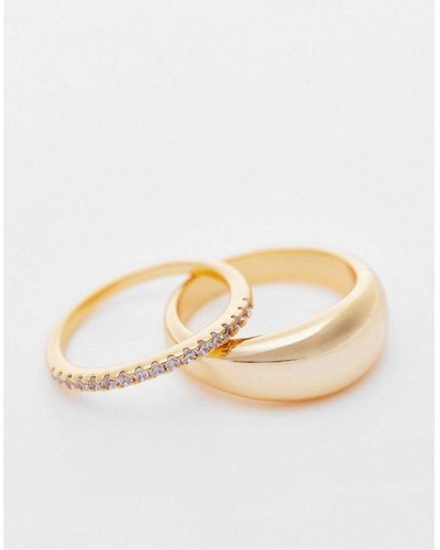 TOPSHOP 14k Gold Plated Pack Of 2 Crystal And Domed Rings - Natural