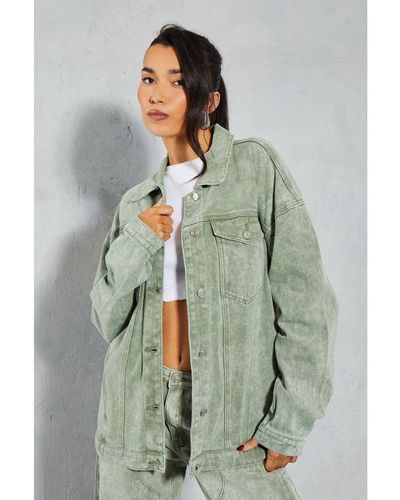 MissPap Denim Acid Wash Oversized Jacket - Green