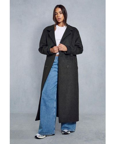 MissPap Oversized Utility Wool Look Trench Coat - Blue