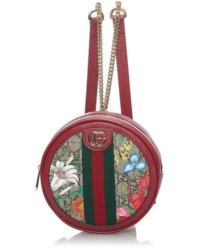 Gucci Vintage GG Supreme Flora Ophidia Round Backpack Red Fabric