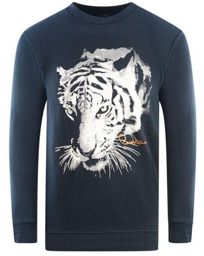 Class Roberto Cavalli Tiger Silhouette Logo Navy Blue Sweatshirt