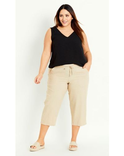 Evans Linen Blend Crop Trouser - Neutral - Black