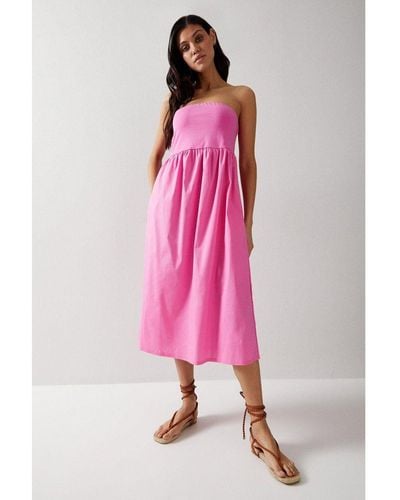 Warehouse Bandeau Woven Mix Midi Dress - Pink
