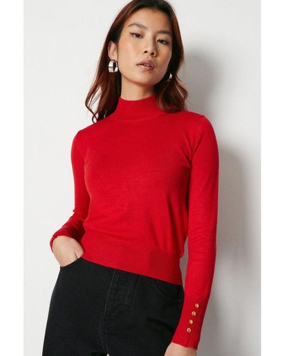 Warehouse Knitted Turtle Neck Jumper - Red