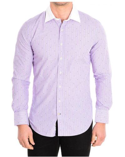 Café Coton Bouscault18 Long Sleeve Lapel Collar Shirt - Purple