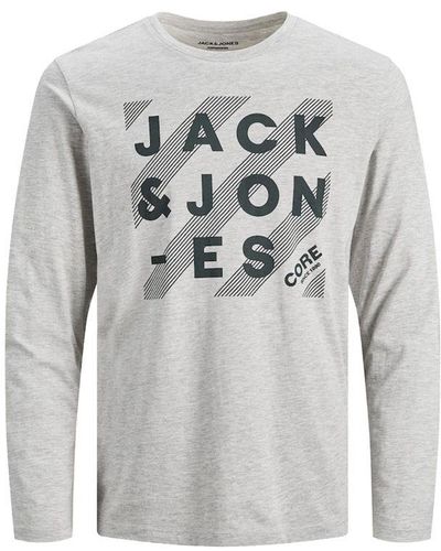 Jack & Jones Long Sleeve Cotton Crew Neck T-Shirt - Grey