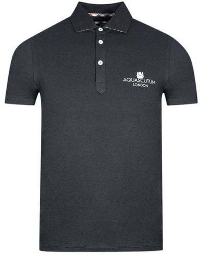 Aquascutum London Bold Logo Polo Shirt Cotton - Black