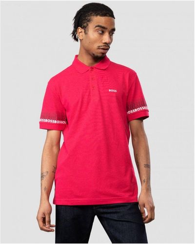 BOSS Paddy 2 Logo Sleeve Polo Shirt - Red