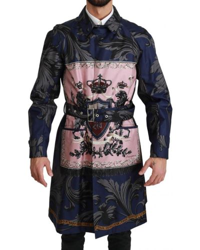 Dolce & Gabbana Men's Blue Royal Crown Trenchcoat Zijden Jas - Blauw