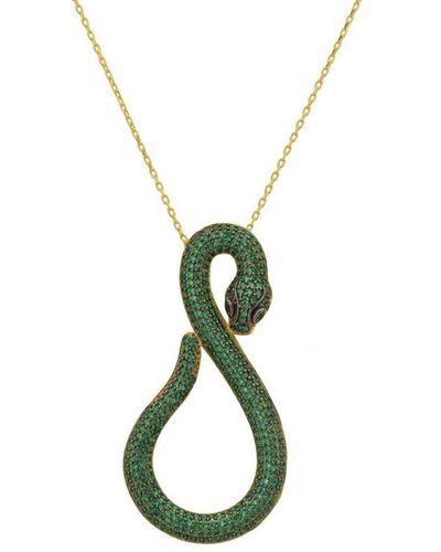 LÁTELITA London Asp Snake Pendant Necklace Gold Emerald Sterling Silver - Metallic