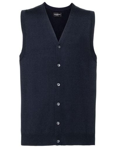 Russell Collection V-Neck Sleeveless Knitted Cardigan (French) - Blue