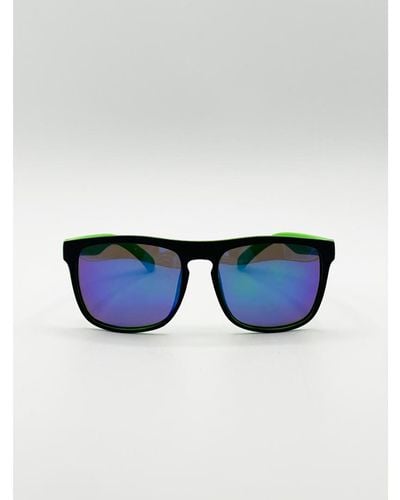 SVNX Matte Wayfarer Sunglasses With Mirrored Lens - Blue
