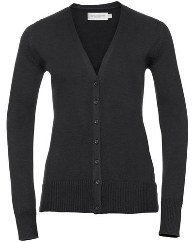 Russell Collection Ladies/ V-neck Knitted Cardigan - Black