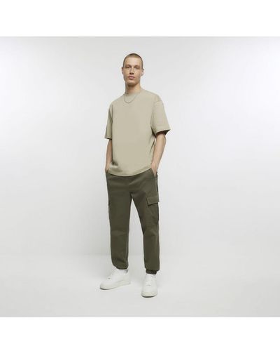 River Island Cargo Trousers Slim Fit Cuffed Skittles Trousers Cotton - White