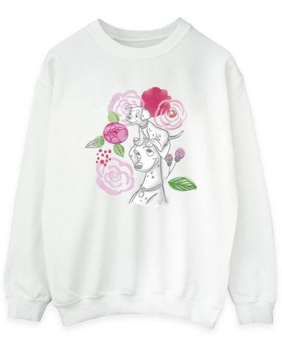 Disney Ladies 101 Dalmatians Flowers Sweatshirt () - White
