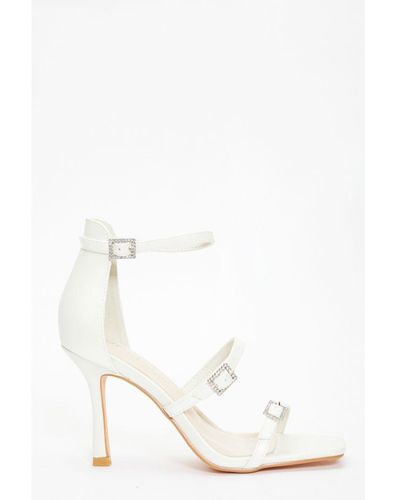 Quiz Bridal Faux Leather Strappy Buckle Heeled Sandals - White