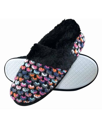 Dunlop Ladies Cute Fluffy Plush Winter Warm Luxury Comfort Knitted House Slippers - Blue