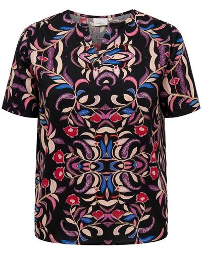 Only Carmakoma Top Carnolana Met All Over Print Zwart/rood/blauw