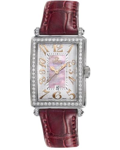 Gevril 7248Rv Mini Quartz Avenue Of Americas Diamond Watch - Red
