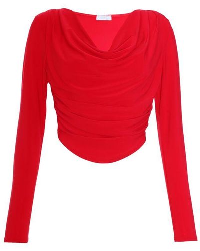 Quiz Ruched Cowl Neck Top - Red