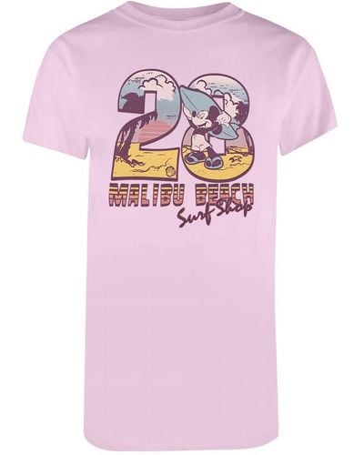 Disney Ladies Malibu Beach Mickey Mouse T-Shirt (Light/) Cotton - Pink