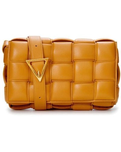 Bottega Veneta Padded Leather Crossbody Bag With Gold Hook Closure - Orange