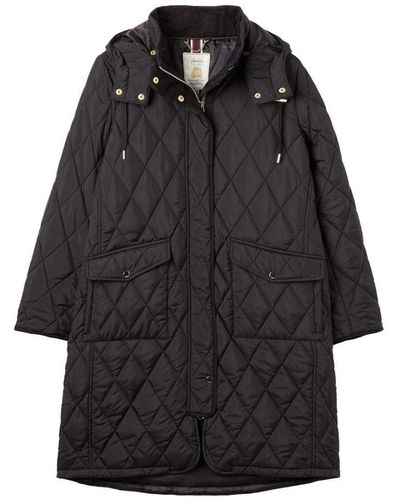 Joules Chatham Padded Quilted Longline Coat - Black