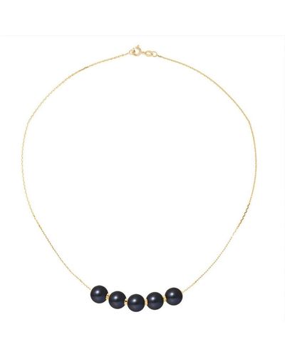 Blue Pearls 750/1000 Geelgouden Choker Met 5 Zwarte Zoetwaterparels - Wit