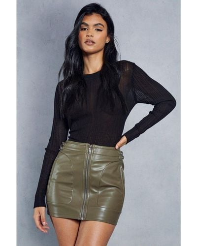 MissPap Leather Look Zip & Buckle Detail Micro Mini Skirt - Blue