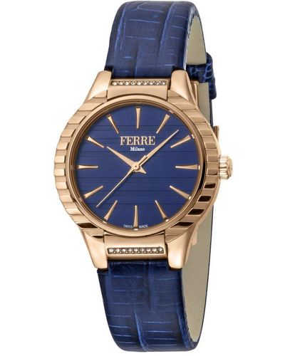 Ferré Ladies Dark Blue Dial Leather Strap Watch
