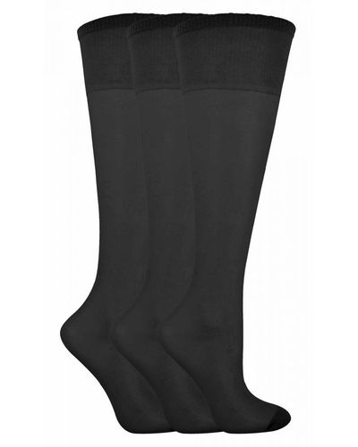 Livia 3 Pairs Ladies Sheer 15 Denier Nylon Knee High Pop Socks - Black