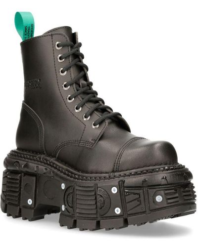 New Rock Vegan Leather Combat Platform Boots- Tankmili083c-v2 - Black