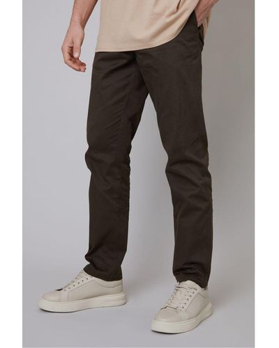 Threadbare 'Laurito' Cotton Regular Fit Chino Trousers With Stretch - Brown