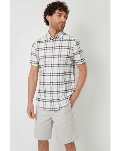 Threadbare Multi 'Marcello' Cotton Short Sleeve Check Shirt - White